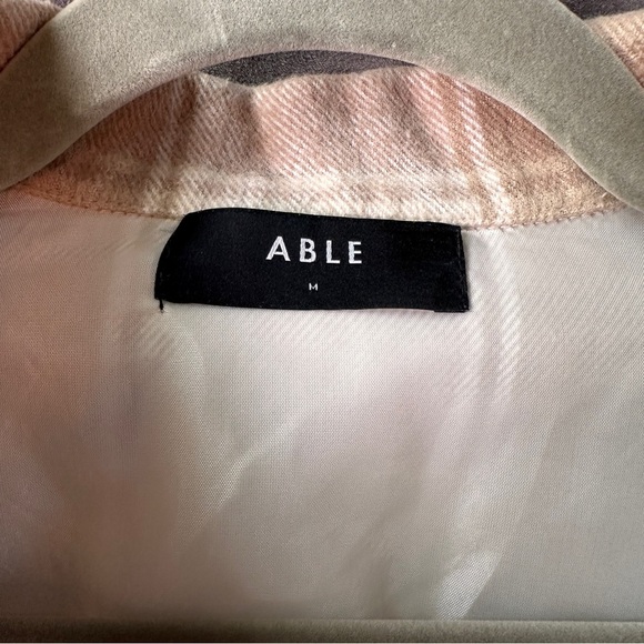 ABLE Plaid Shacket Cropped Boxy Taupe Cream Lined Button Down Women’s Medium - Picture 9 of 11